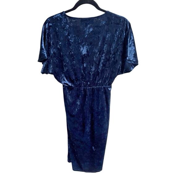 Sunday in Brooklyn Anthropologie Velvet Blue Plisse Faux Wrap Dress Sz XS Tulip - Picture 3 of 6